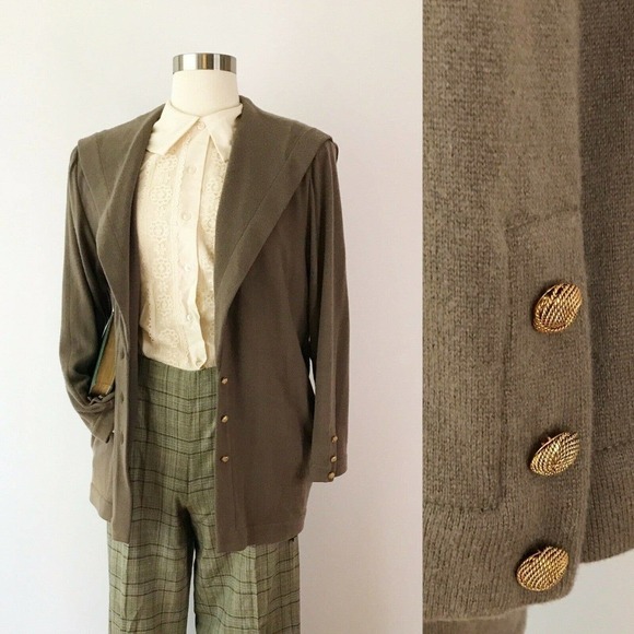 Vtg 80s Peggy Jennings Couture Designer Shoulder Pads Knit Soft Blazer Size 8 - Picture 1 of 8